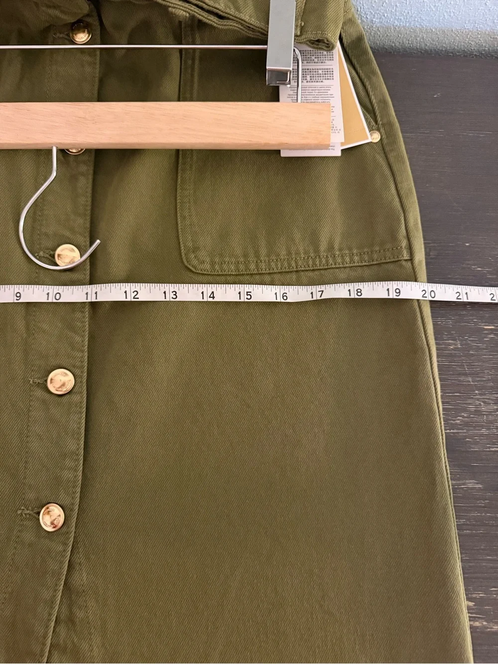 NWT Michael Kors Olive Green Button Front Denim Utility Skirt Pockets Size 6